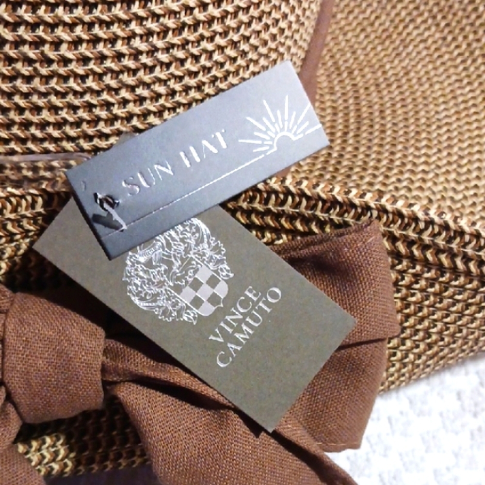 Gorgeous! Vince Camuto ⚜️ Wide Brim Sun Hat - Tan Brown - Picture 3 of 12